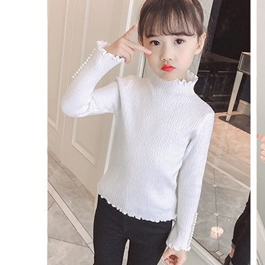 Áo len viền bèo tay đính hạt bé gái size 15-35kg [AL20]