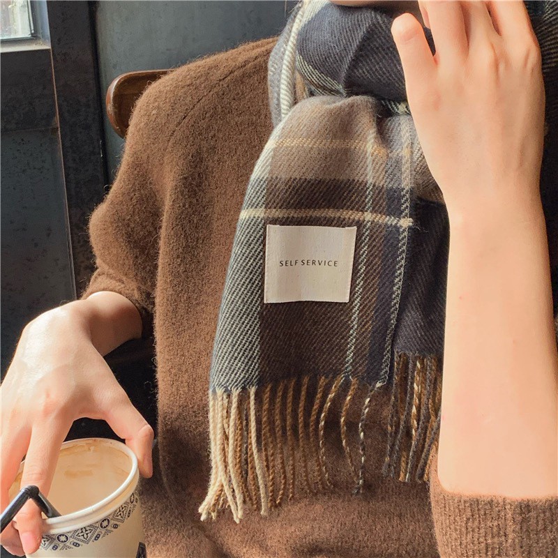 Khăn quàng cổ ONZ Studio vintage - Khăn choàng cổ len nam nữ Self Service kẻ caro ulzzang Hàn Quốc mềm mịn KCR01