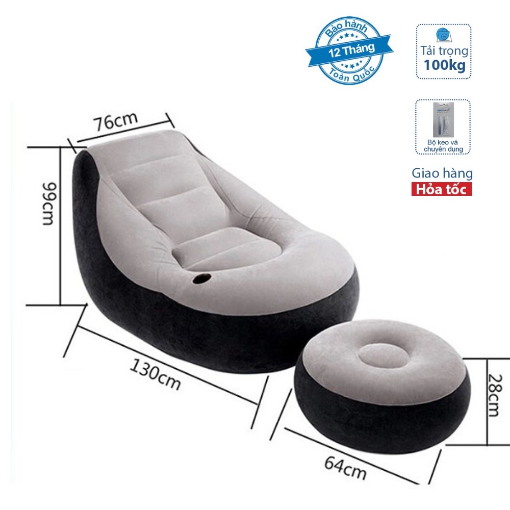 Ghế hơi tựa lưng bọc nhung mềm mịn ghế lười êm ái có đệm hơi lót chân cao cấp có tặng kèm bơm điện