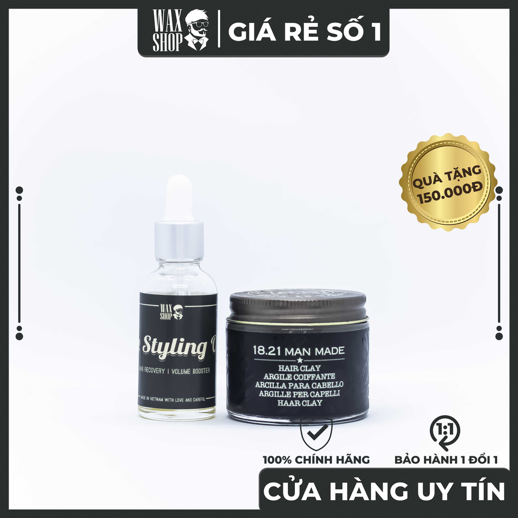 Sáp Vuốt Tóc Clay 1821Man made ⚡[Chính Hãng]⚡ Siêu Giữ Nếp tới 24 Tiếng, Tặng Kèm Pre-Styling Oil + Lược