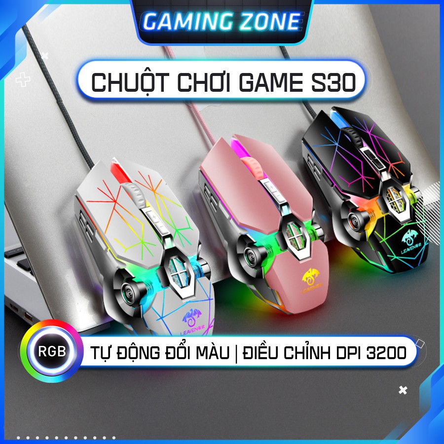 Chuột chơi game có dây S30 PRO LED RGB 7 màu cực đẹp, dây siêu bền, phần mềm chỉnh DPI