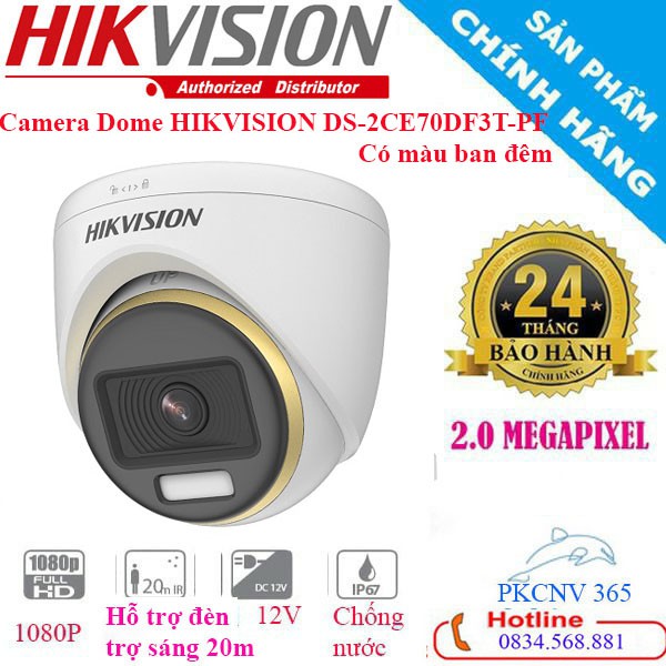 Camera Dome  HIKVISION DS-2CE70DF3T-PF có màu ban đêm HÀNG CHÍNH HÃNG (BH 2 NĂM)