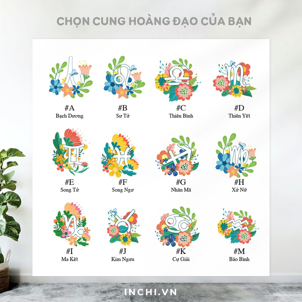 Gối vuông Khung hoa biểu tưởng cung hoàng đạo và in tên theo yêu cầu