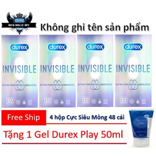 Combo 4 hộp 40 bao cao su siêu cực mỏng durex invisible + 1 tuýt gel bôi trơn durex play
