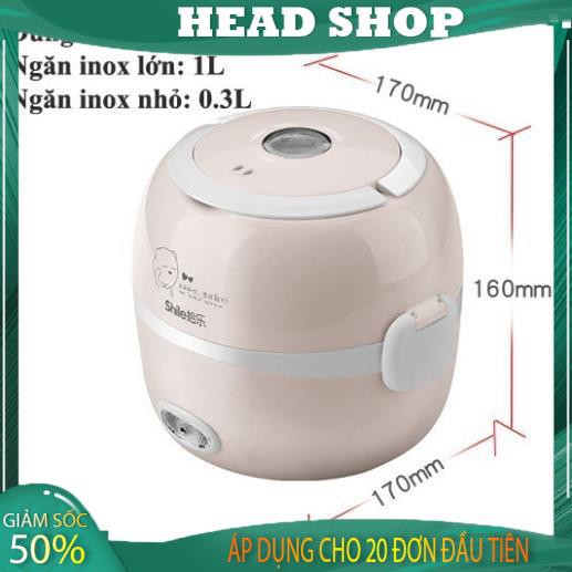 Hộp cơm cắm điện 2 tầng inox 1.2 lít 220V đa năng nấu cơm, nấu mì, hâm nóng đồ ăn tiện dụng B2 HEAD SHOP