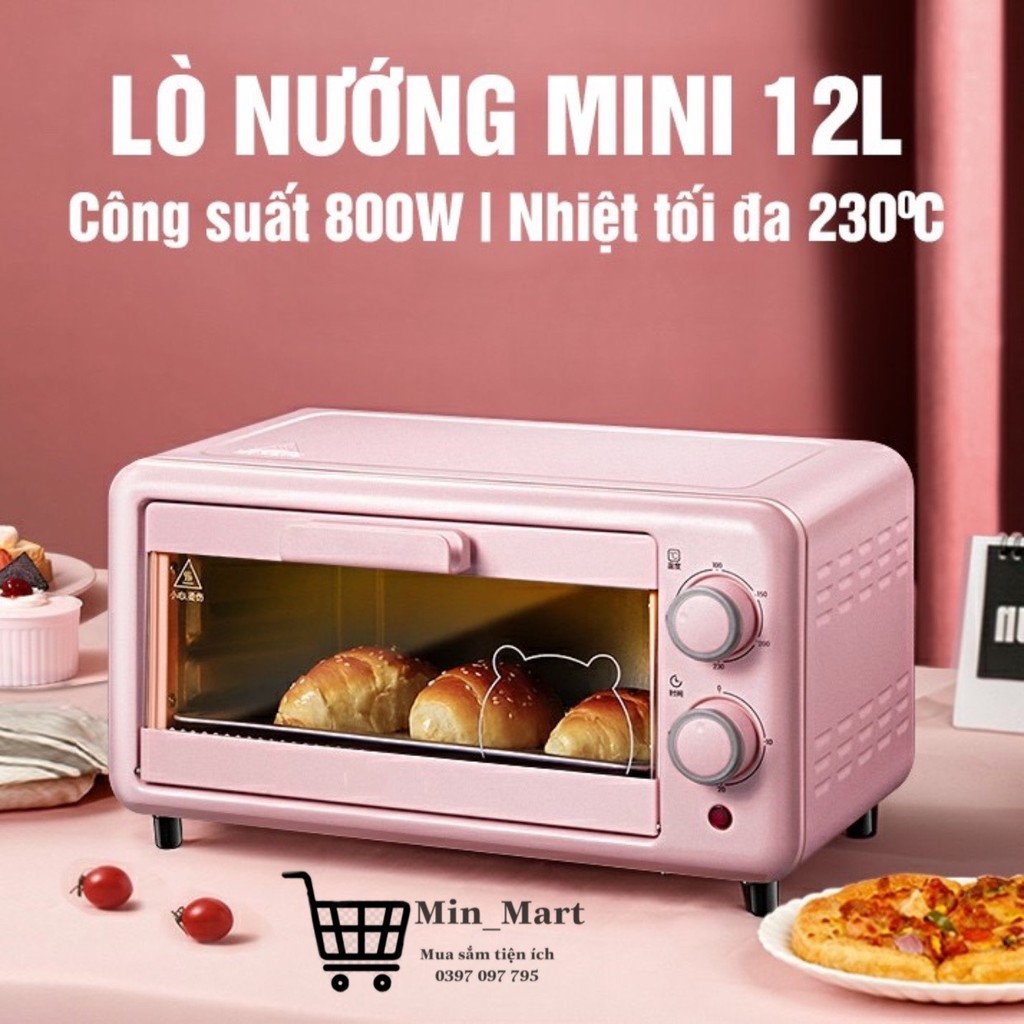 Lò Nướng Điện Mini Mizae Đa Năng Dung Tích 12L, Lò Nướng Thiết Kế Nhỏ Gọn, Siêu Xinh - Có bảo Hành