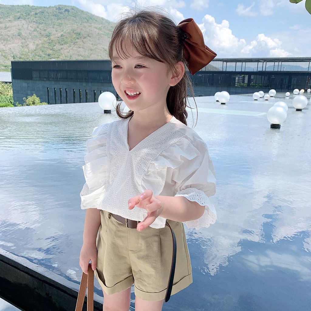 Set Áo Thun Cotton + Quần Short Thời Trang Hè Hàn Quốc 2023 Mới Cho Bé Gái