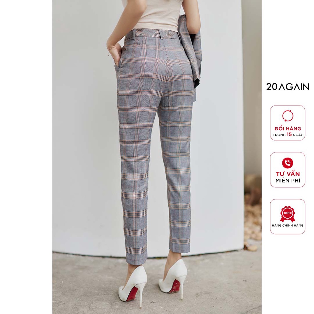 Quần âu nữ dáng basic 20AGAIN, họa tiết caro trẻ trung, chất kẻ tweed cao cấp QBA2173