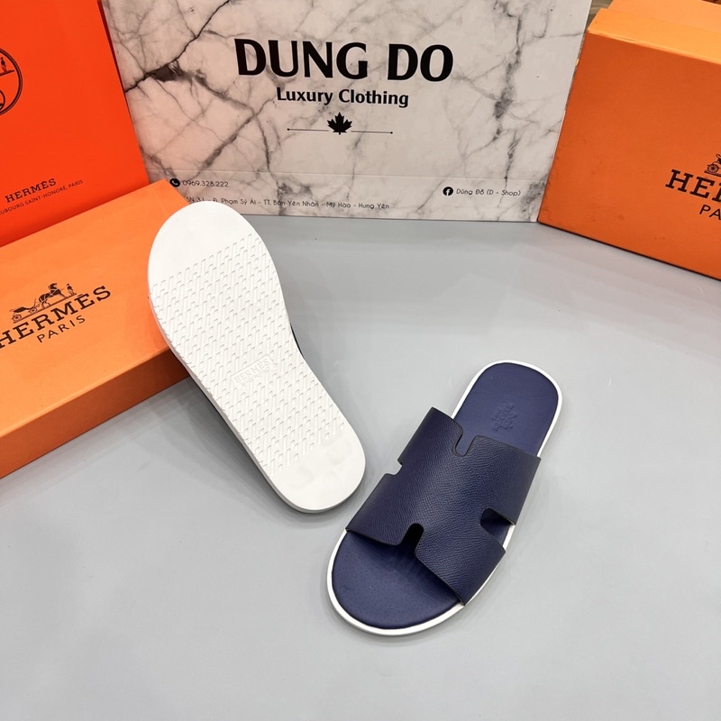 Dép lê nam chữ H quai da đế trắng kèm hộp - Dép lê nam siêu nét