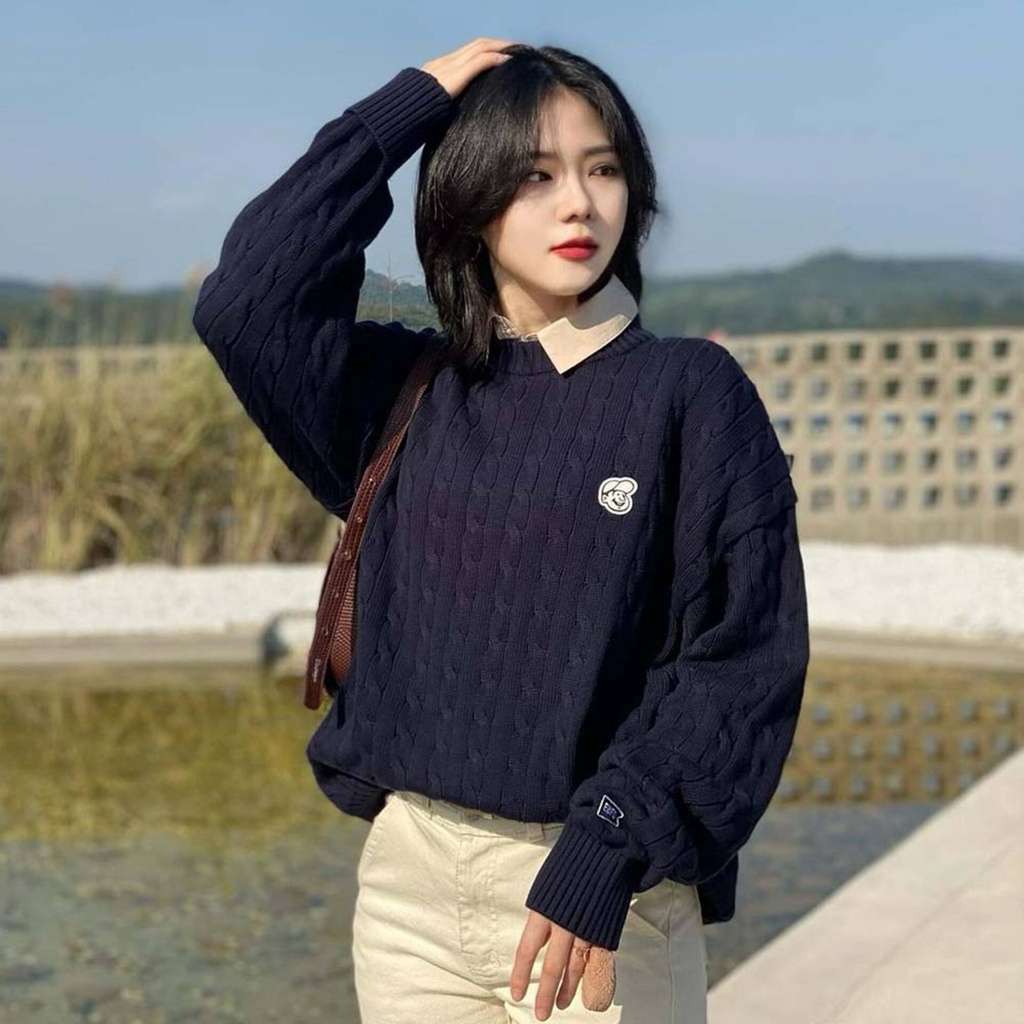 Áo len vặn thừng Unisex, cổ tròn nam nữ xuất dư thương hiệu bóng chày EBBETS FIELD, xuất dư Hàn Quốc - EBBETS