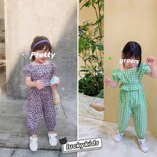 Set Đồ Mùa Hè 2 Món Gồm Áo Tay Phồng In Họa Tiết Hoa + Quần Dài Cho Bé Gái 3-8 Tuổi