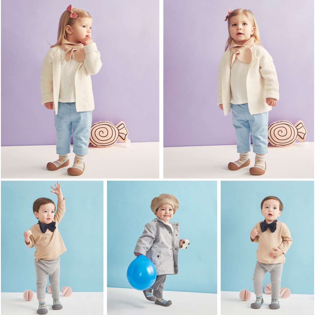 Giày tập đi Attipas Nordic - Brown AT035 /Gray AT036 nhập Hàn Quốc - cho bé trai /bé gái từ 3 - 24 tháng: đế mềm