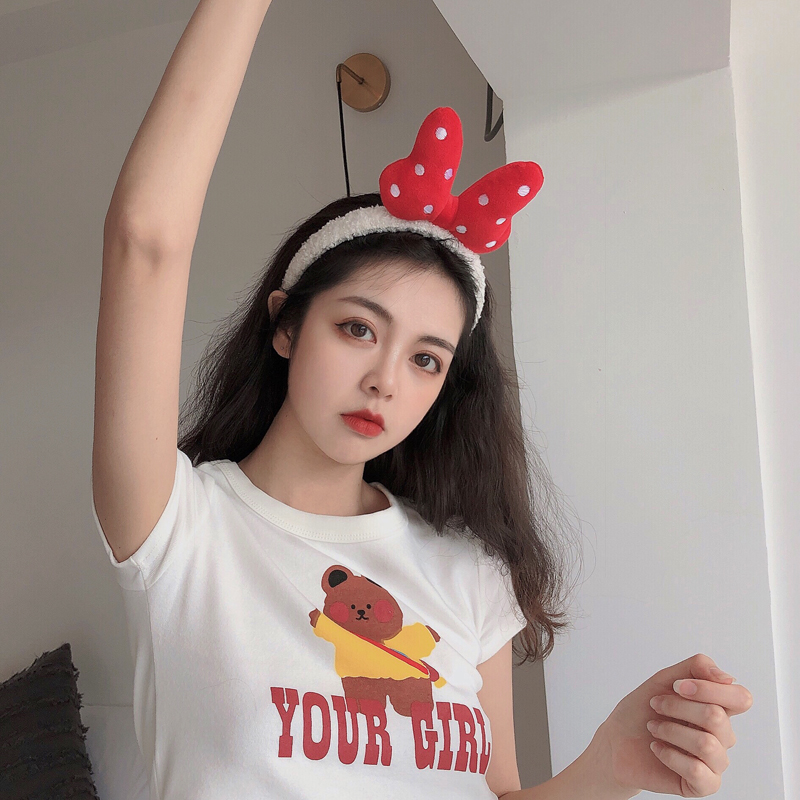 Bộ 2 Băng Đô Cài Tóc Rửa Mặt Hình Gấu Hoạt Hình Kiểu Hàn Quốc Dễ Phối Đồ