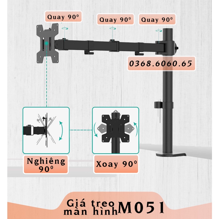 M051- Giá Đỡ Màn Hình/ Giá treo màn hình máy tính - Kẹp thành bàn [Màn hình 17 – 27”] [ Rẻ Hơn NB F80- H80]