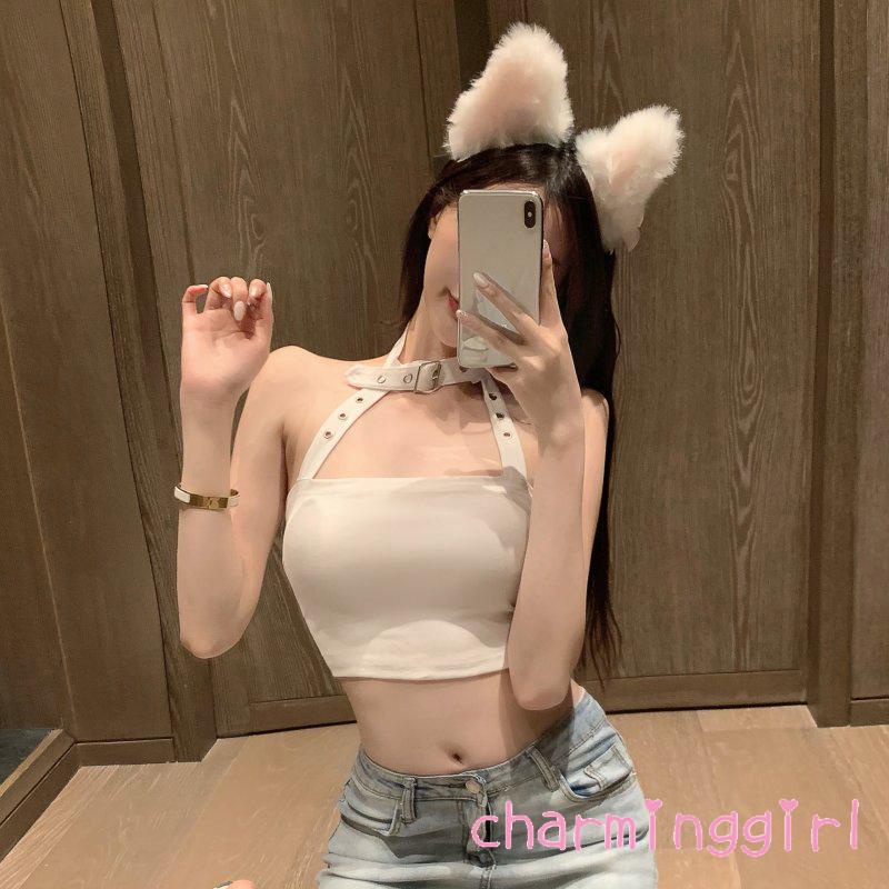 Áo croptop cổ yếm không tay hở lưng màu sắc phong cách mùa hè quyến rũ cho nữ