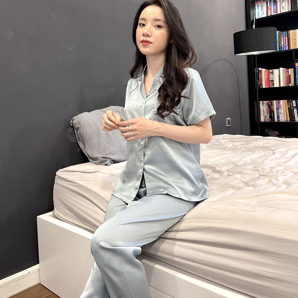 Đồ Ngủ - Đồ Bộ Pijama Lụa Chất Liệu Latin Màu Xanh Siêu Hot Cực Sang Chảnh [FRESHIP]