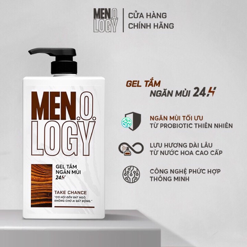 Combo Gel Tắm MEN.O.LOGY Ngăn Mùi 24h Take Chance 630ml + Bọt Rửa Mặt &amp; Cạo Râu MEN.O.LOGY Take Chance 100ml