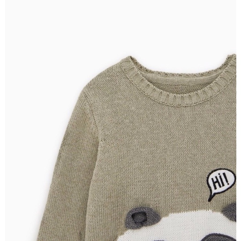 Áo len gấu trúc màu rêu cho bé trai size từ 10-24 cân