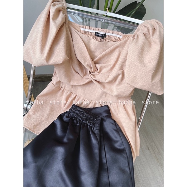 Set quần short + áo tay bí xoắn ngực kèm ảnh thật shop chụp