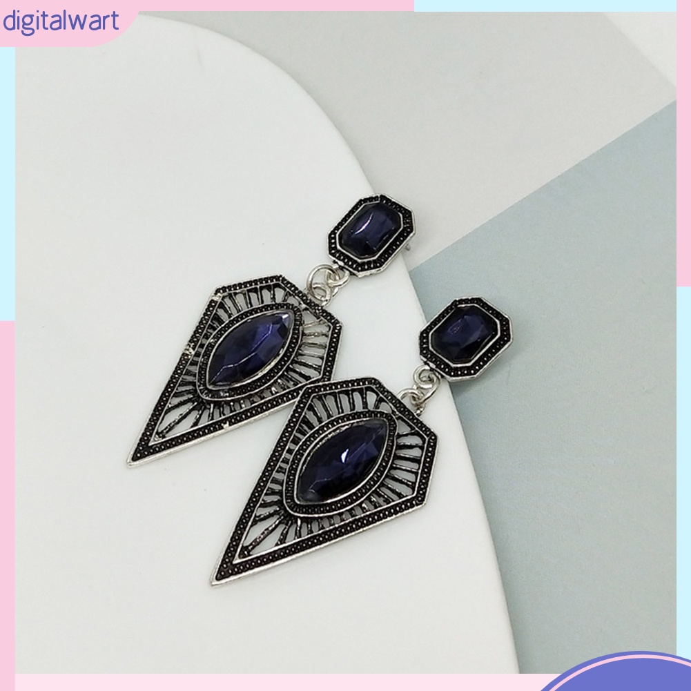 Khuyên Tai Kim Loại Đính Đá Sapphire Giả Vintage Cho Nữ