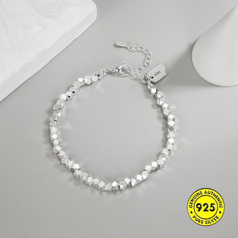 Vòng Tay Mạ Bạc Mặt Vuông Đính Đá Phong Cách Retro Sang Trọng