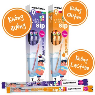 Ống Hút Vitasip Kids Vitamin Tổng Hợp Cho Bé Vị Cam Và Trái Cây Nhiệt Đới Hộp 7 Ống Hút