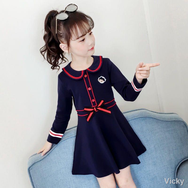 🌈Bộ hè🌈Váy bé gái 2021 váy bé gái mới Phiên bản Hàn Quốc của váy cotton dài tay trẻ em lớn mùa xuân và váy mùa thu