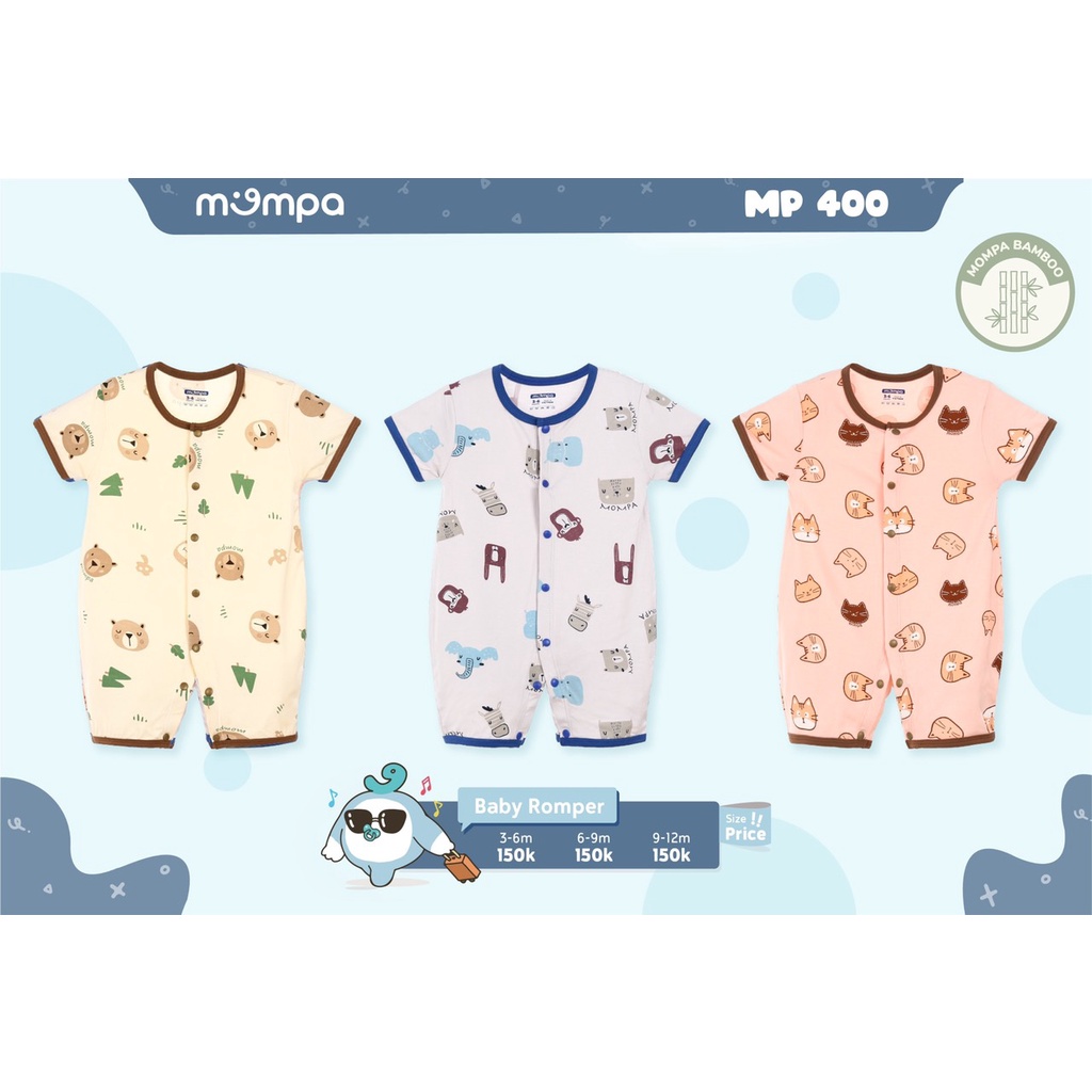 [CHÍNH HÃNG] Romper cộc tay khuy giữa sợi tre mềm mại cho bé sơ sinh Mompa