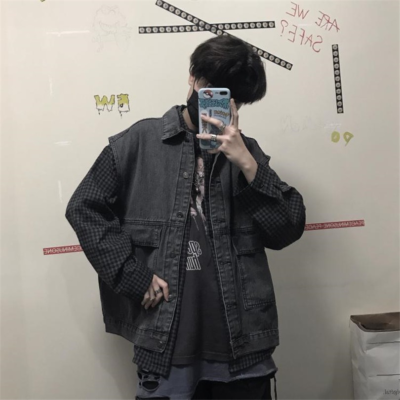 Áo Khoác Denim Không Tay Dáng Rộng Phong Cách Harajuku Hàn Quốc Thời Trang Cho Nam Nữ 12802