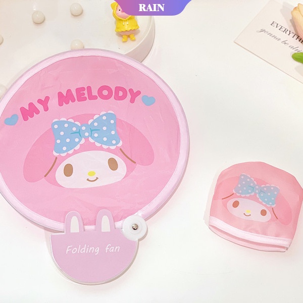 Quạt Xếp Mini Hình Tròn In Họa Tiết Hoạt Hình My Melody Hello Kitty Kuromi Cinnamoroll Sanrio Dễ Thương Nhỏ Gọn Mang Đi Tiện Dụng