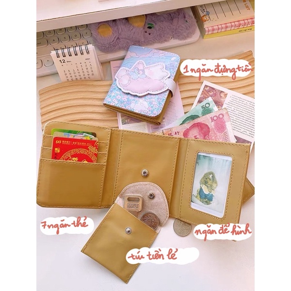 Ví nữ gập 3 dễ thương cute phong cách nhật bản hình gấu và hoa Ara Neko Chan