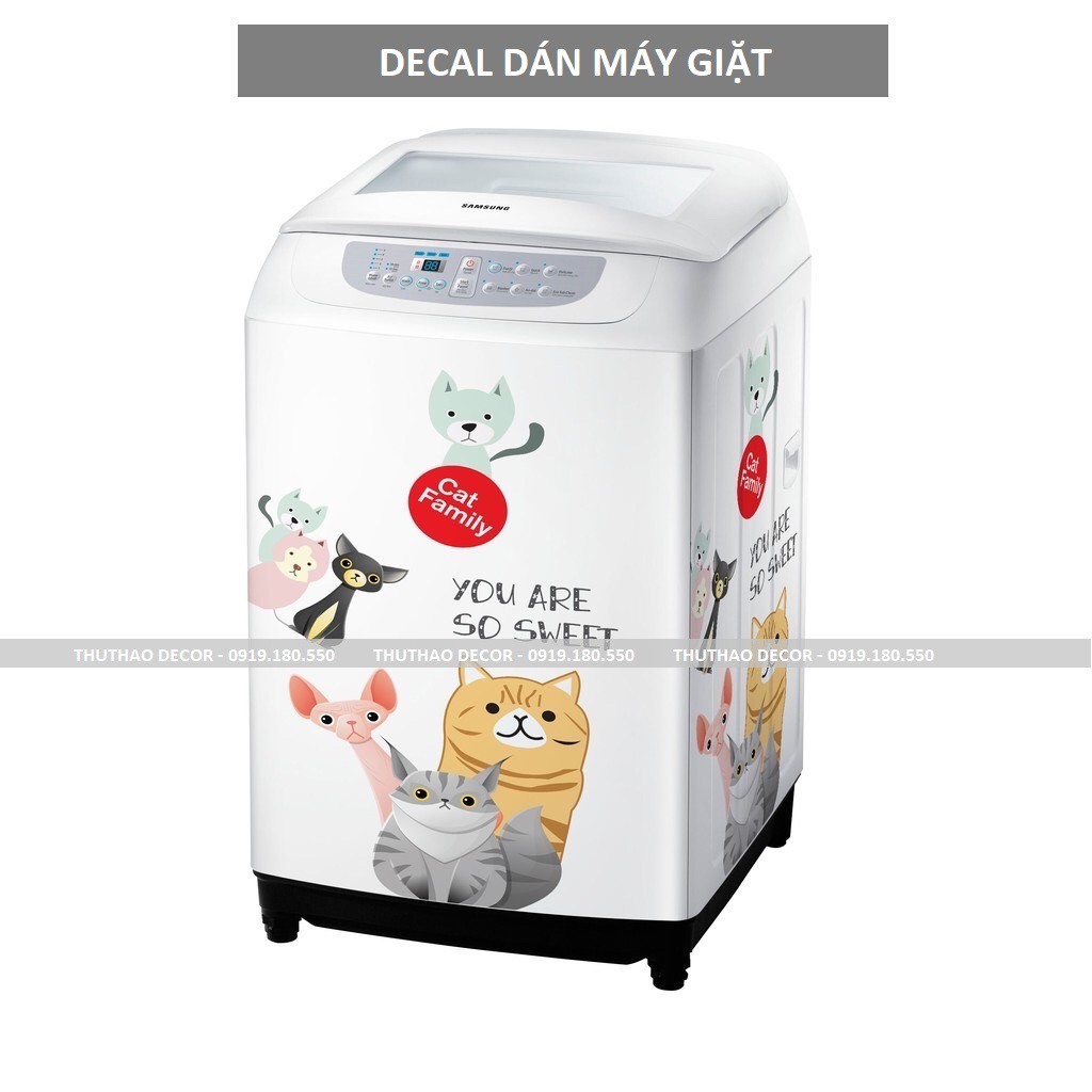 Decal dán máy giặt GIA ĐÌNH MÈO - ThuThao Decor