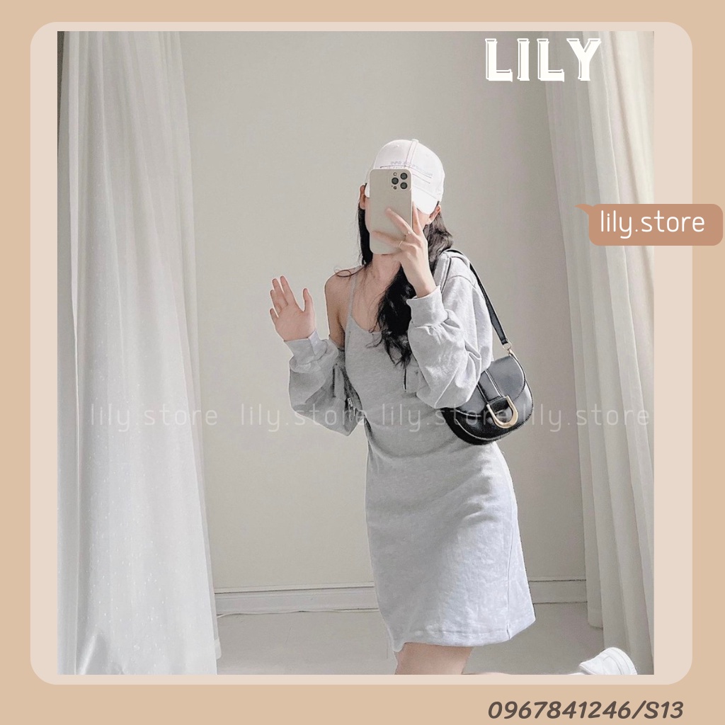 Set áo váy nữ, Set váy 2 dây kèm áo khoác chất len tăm trẻ trung năng động oversize S13LILY