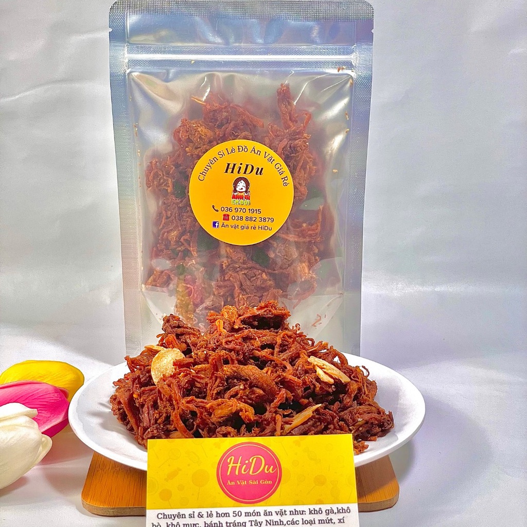Khô heo cháy tỏi HiDu 100gr loại ngon đậm vị sợi to | BigBuy360 - bigbuy360.vn