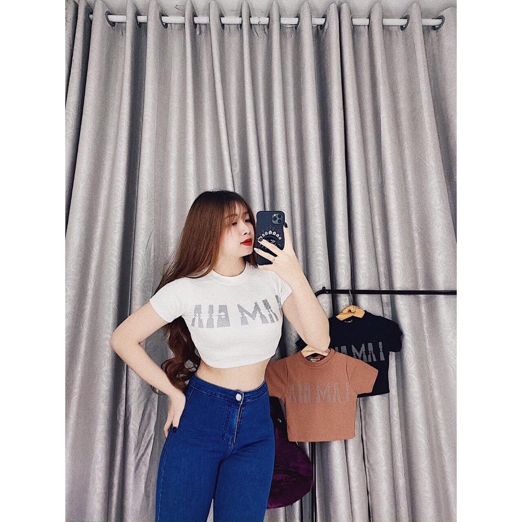 Áo croptop cổ lọ in chứ vải siêu đẹp - 25 store