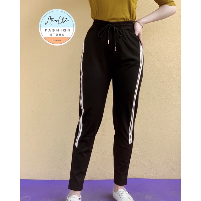 Quần Jogger Thể Thao Nữ Thu Đông 2021 Sọc Kẻ To 2 Bên Hàng Quảng Châu, Chất Umi Co Giãn 4 Chiều, Dày Dặn