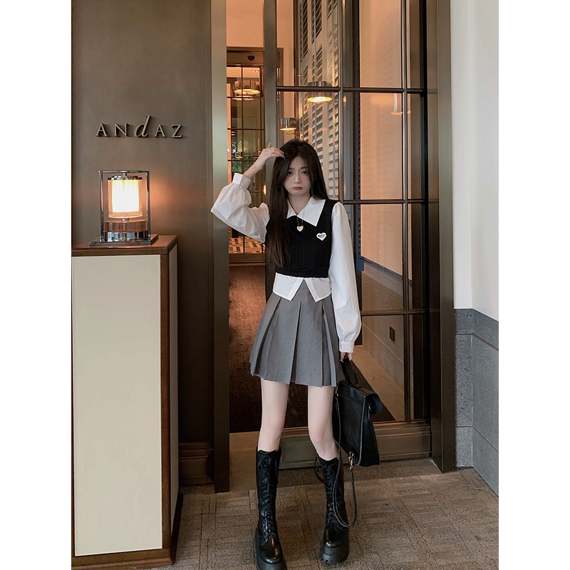 Áo Sơ Mi Thắt Nơ Phối Màu Đen Trắng Phong Cách Hàn Quốc Thời Trang