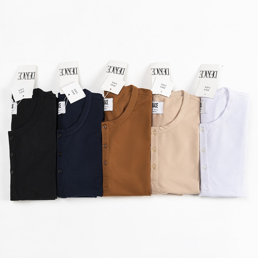 Áo Thun Henley Tay Ngắn Vải Cotton Cá Sấu Dày Dặn Co Giãn