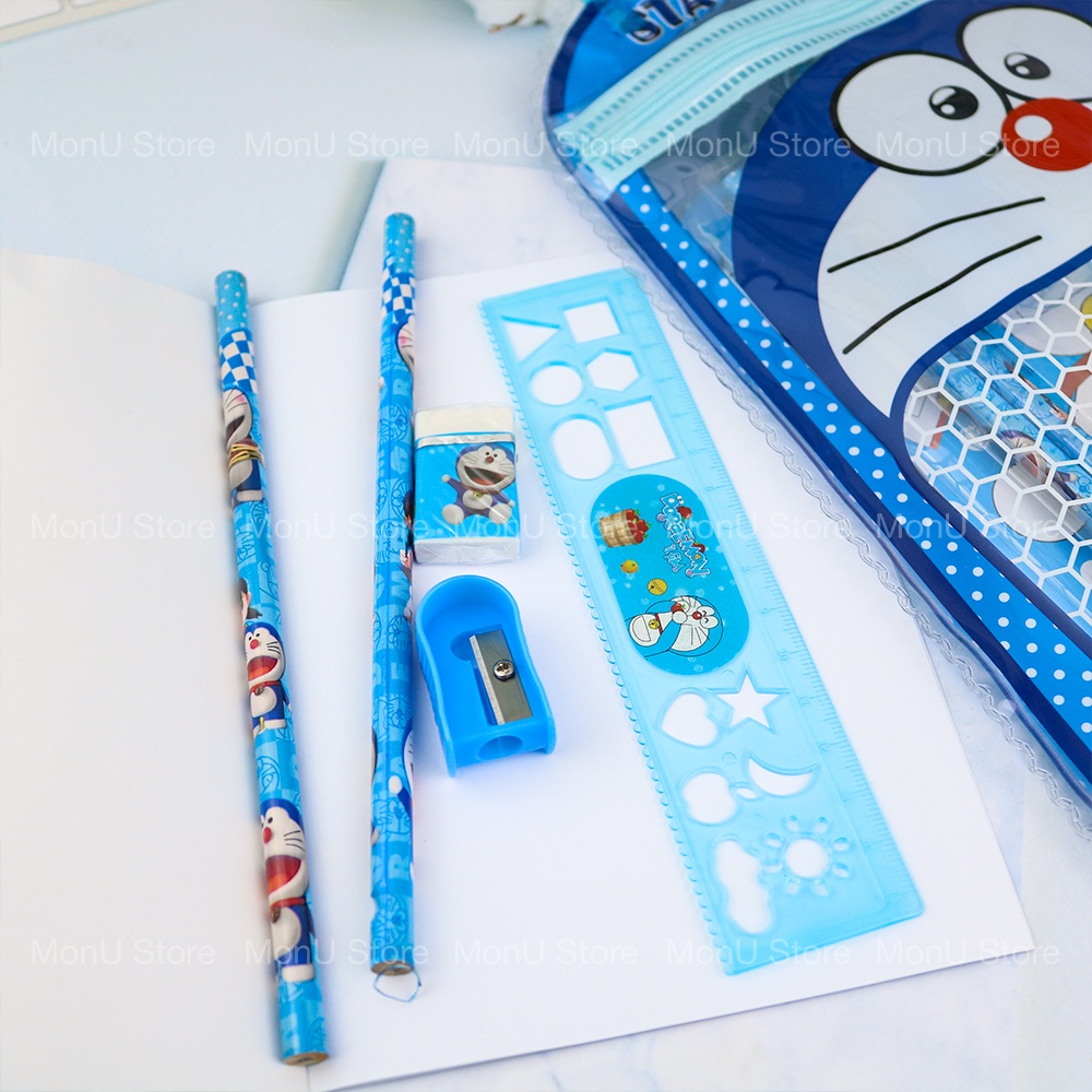 Bộ dụng cụ học tập DORAEMON DOREMON kèm túi đựng dễ thương cute MON0257 TooYoo