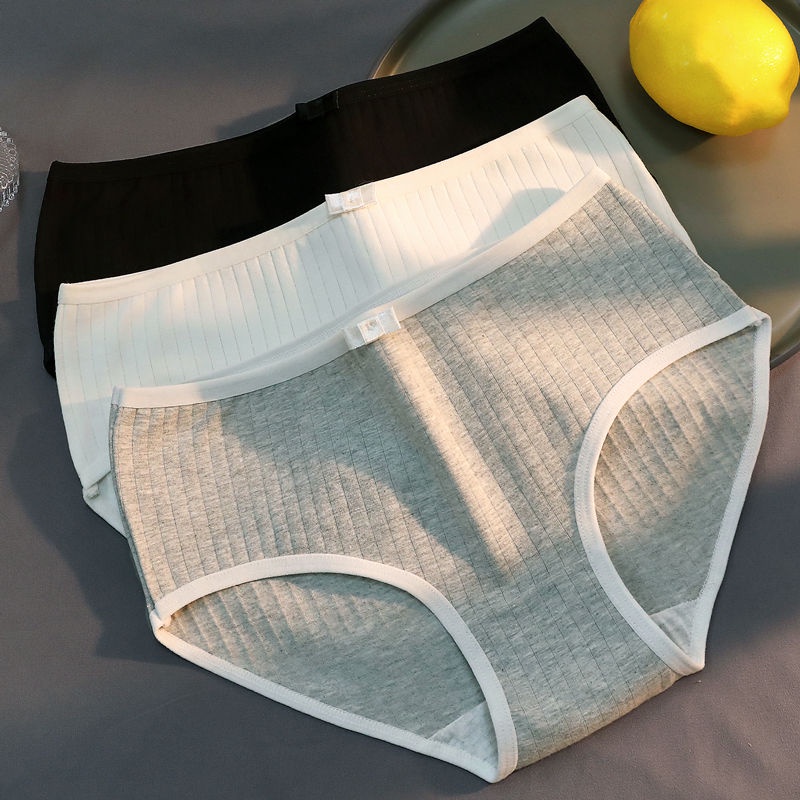 Set 1/3 Cặp Quần Lót Cotton Kháng Khuẩn Lưng Vừa Màu Trắng/Đen Phong Cách Nhật Hàn Quyến Rũ Cho Nữ