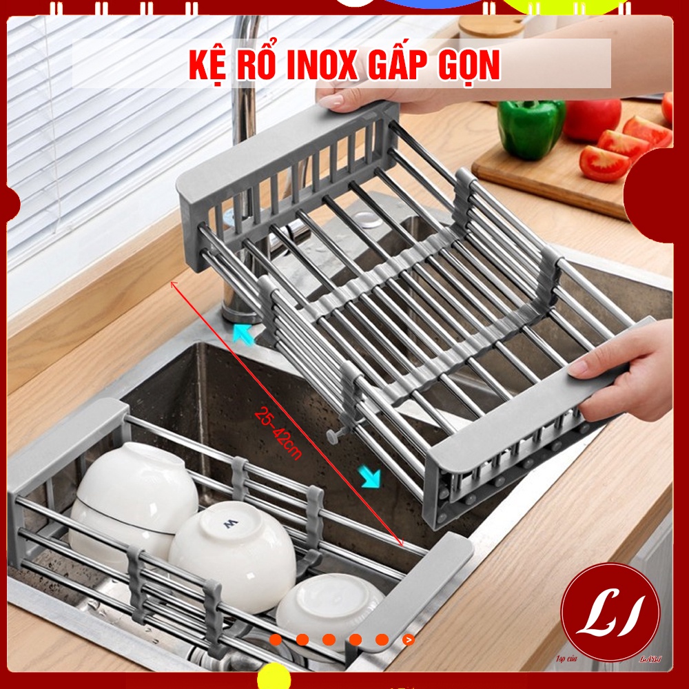 Kệ, rổ GẤP GỌN Inox gác bồn để đồ tiện lợi cho gia đình