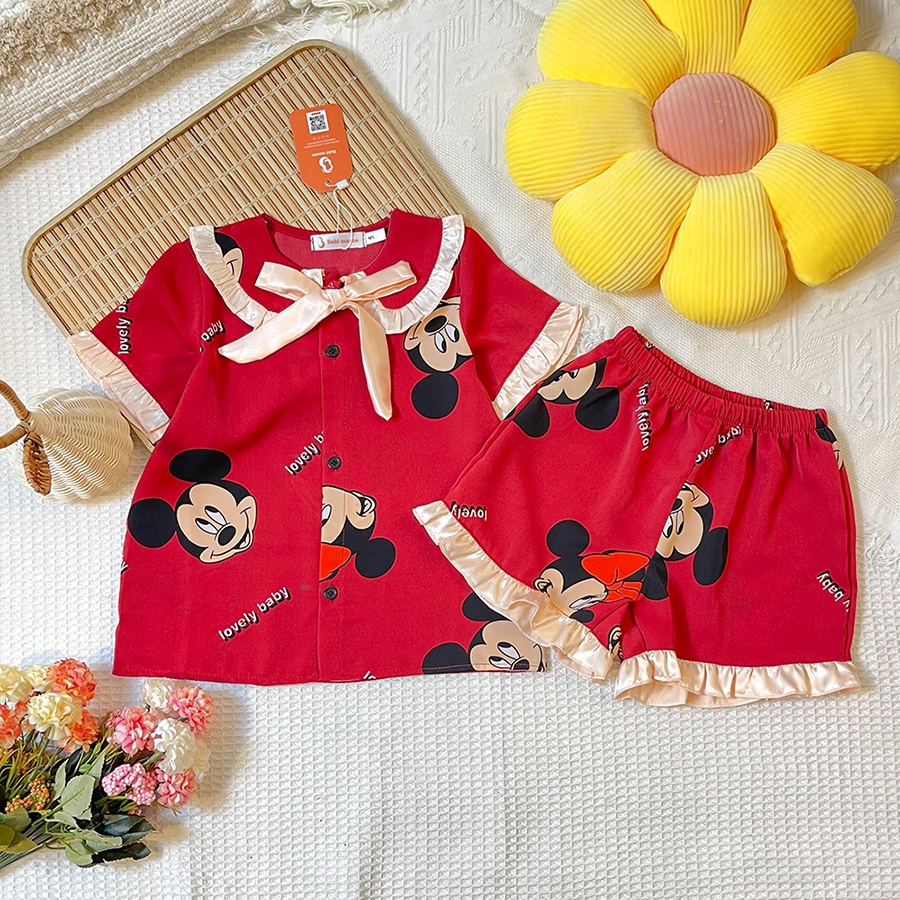 Bộ Đồ Ngủ Pijama Bé Gái Set Quần Áo Trẻ Em Mặc Nhà Lụa Mango Nhiều Màu Cộc Đùi 13-35kg - Babi mama BPN32