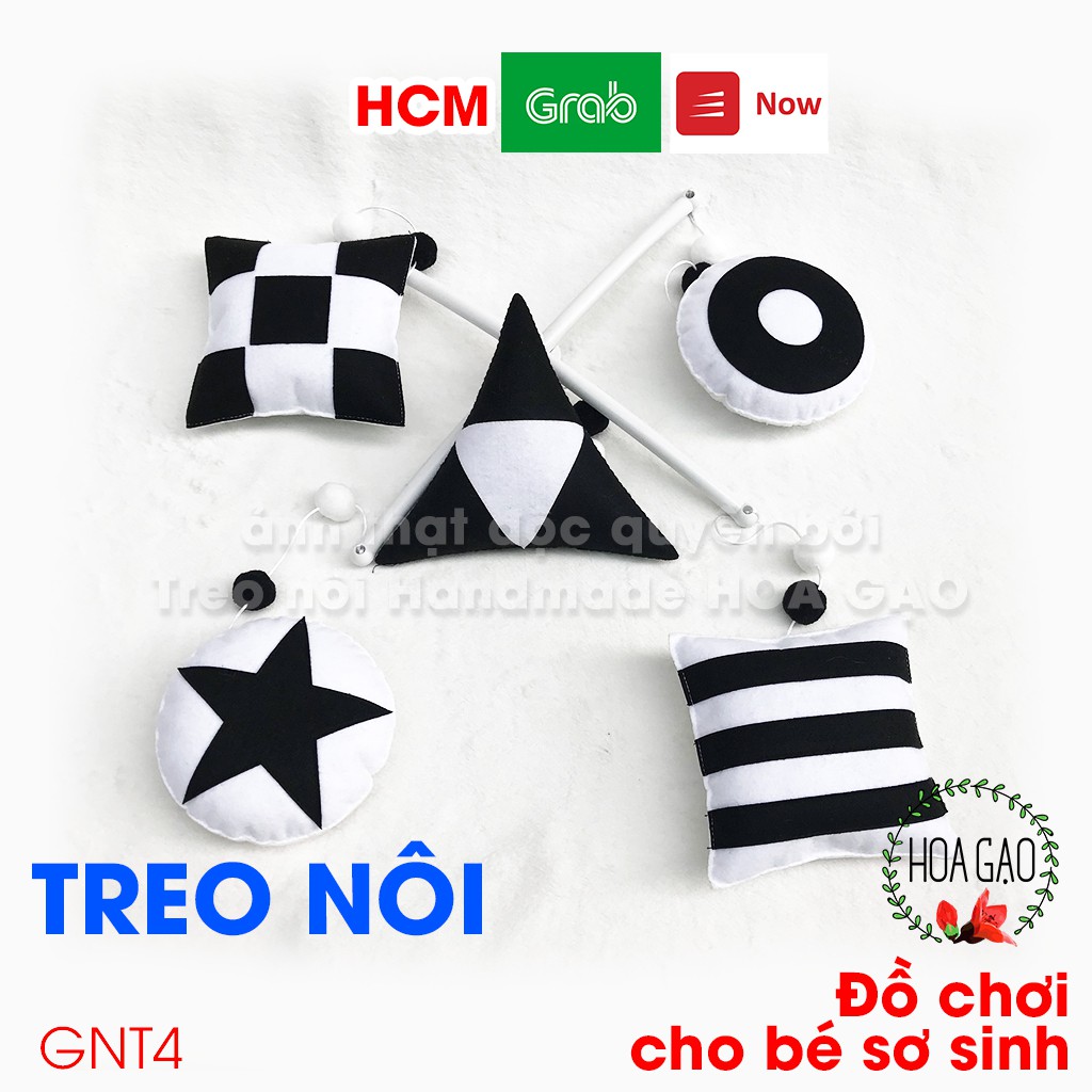 Đồ chơi bé sơ sinh, treo nôi kích thích thị giác HOA GẠO GNT4 đen trắng, vải nỉ an toàn cho trẻ sơ sinh