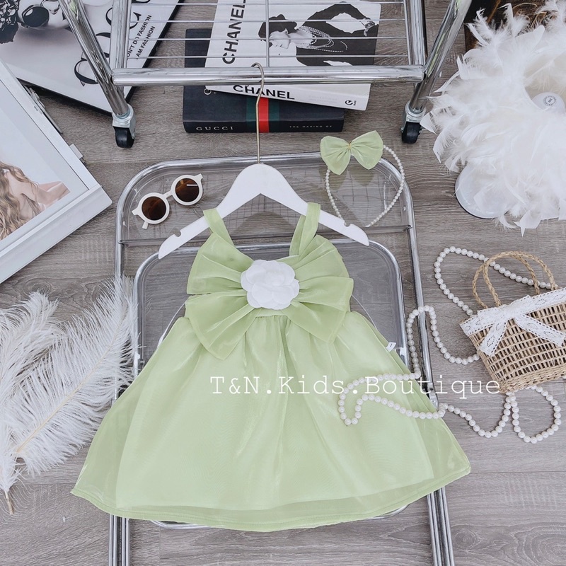 Váy tơ hoa trà kèm bờm cho bé gái