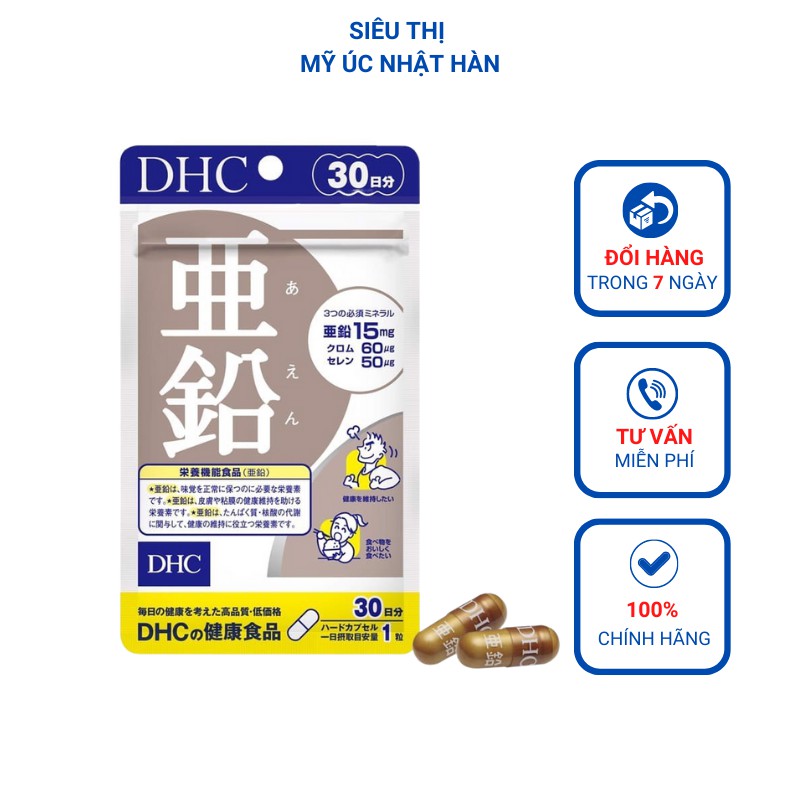 Viên uống kẽm DHC Nhật Bản hỗ trợ giảm mụn tăng cường đề kháng thực phẩm chức năng Zinc 30 ngày