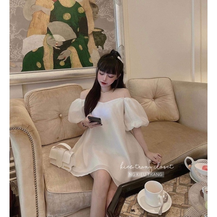 Áo babydoll trễ vai bồng bềnh dáng giấu quần Ulzzang - Áo váy babydoll trễ vai bồng bềnh mới 015