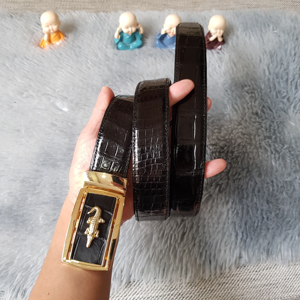 Dây Lưng Cá Sấu Khâu Mép I Dây Cá Sấu Bụng Bản 3,5cm I Liền Nguyên Con Không Nối I Màu Đen I Bảo Hành 24 Tháng