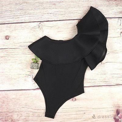 Áo liền quần thiết kế lệch vai nhún bèo thời trang nữ dễ thương