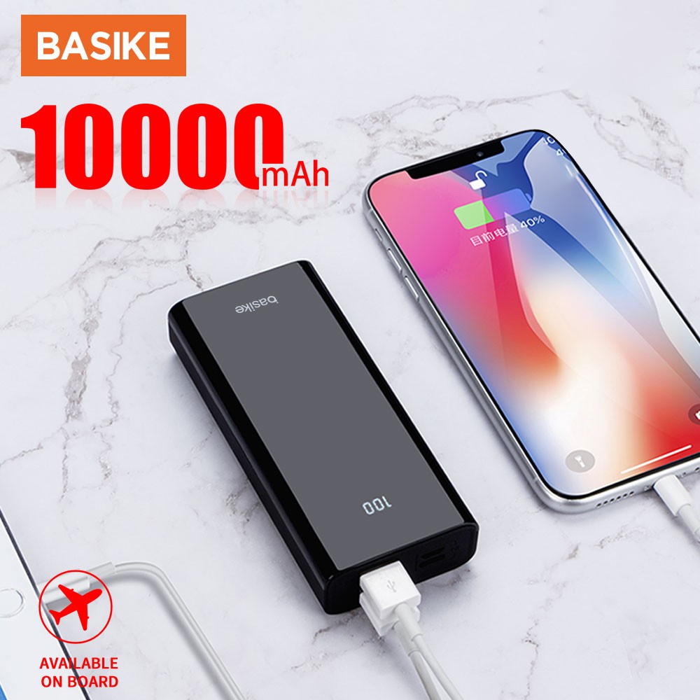 Sạc Dự Phòng Basike 10000Mah 2 Cổng Đầu Ra USB Hiển Thị Nguồn Pin