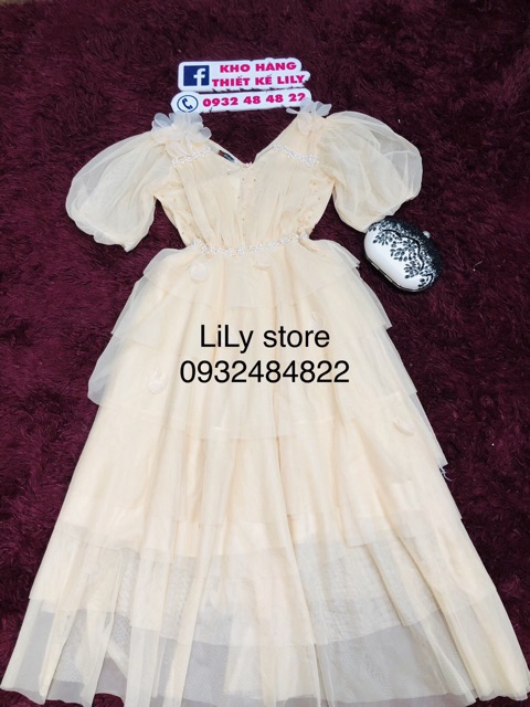 Ảnh &amp; video 10000% shop tự chụp . Đầm tầng đính hoa 3 D